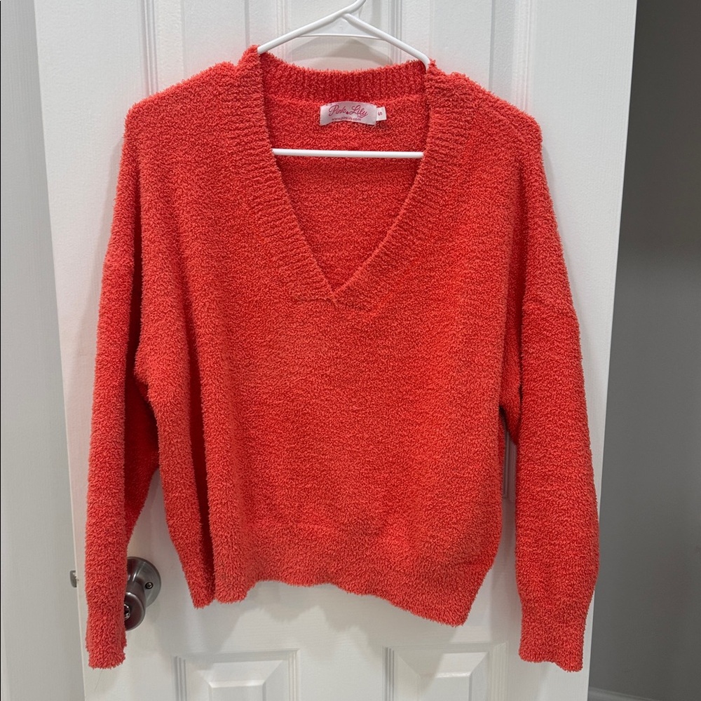 Coral V-Neck Sweater - Pink Lily